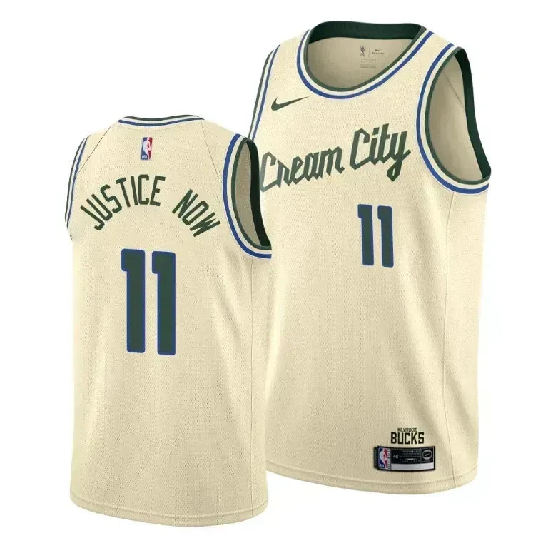 Brook Lopez Justice Now Milwaukee Bucks Social Justice City Cream Swingman Jersey