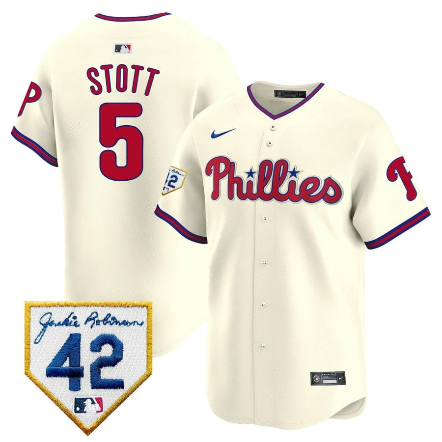 Bryson Stott Philadelphia Phillies Cream 2024 Jackie Robinson Patch Men Jersey