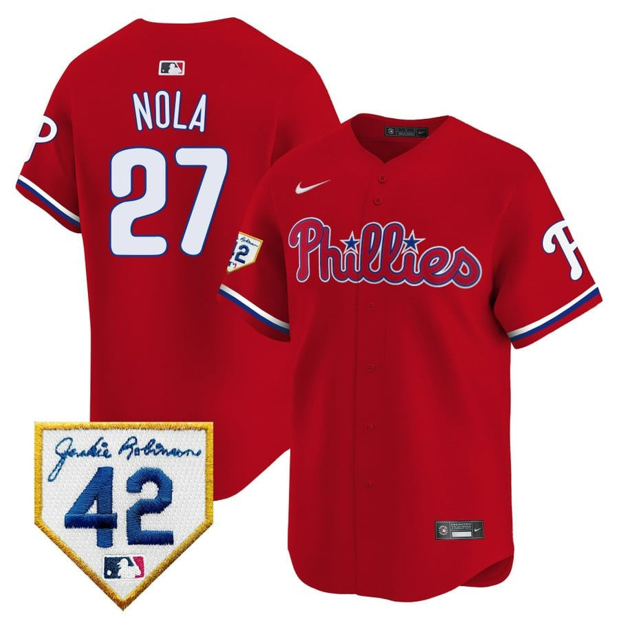 Aaron Nola Philadelphia Phillies Red 2024 Jackie Robinson Patch Men Jersey