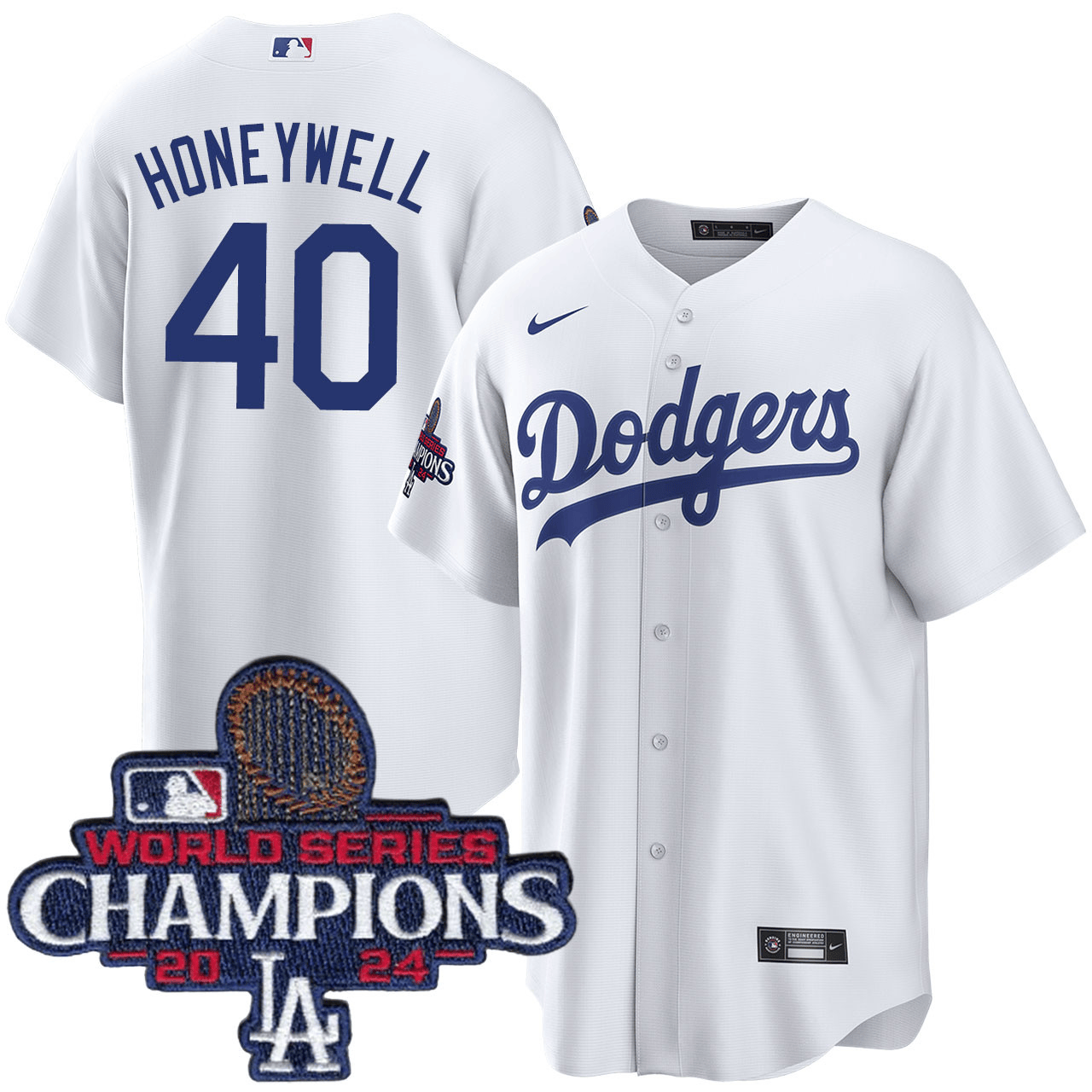 Brent Honeywell Los Angeles Dodgers 2024 Home World Series Champions White Jersey