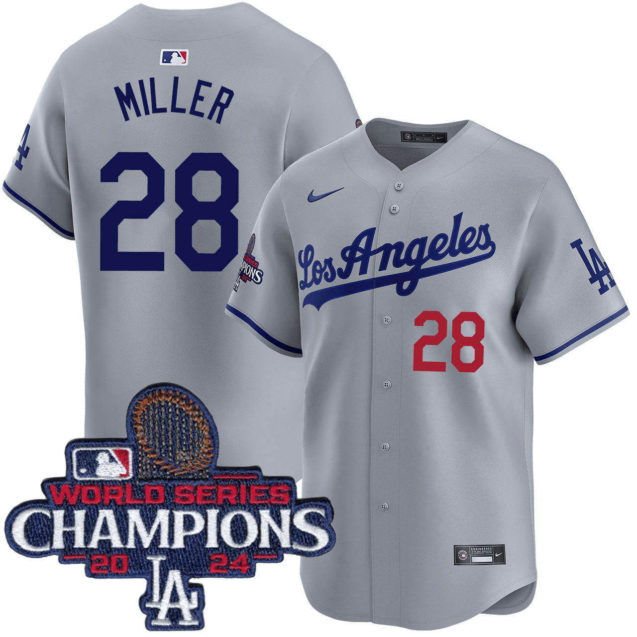 Bobby Miller Los Angeles Dodgers 2024 Road Limited World Series Champions Grey Jersey