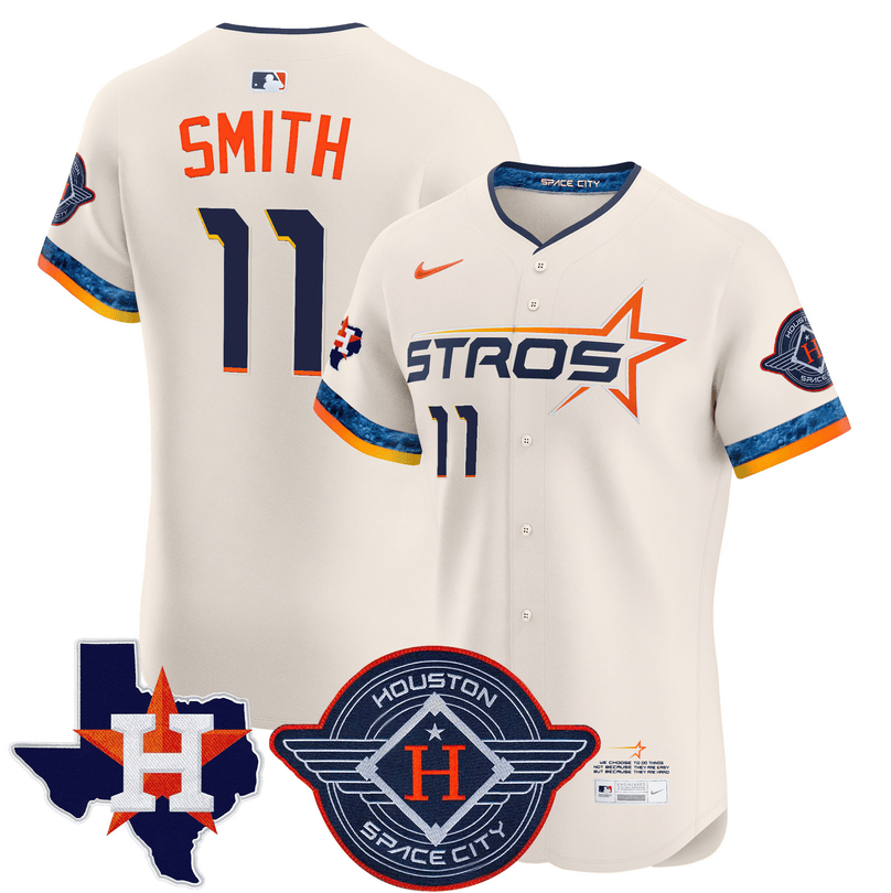 Cam Smith Houston Astros 2025 City Connect Texas Patch Vapor Premier Elite Jersey - Cream
