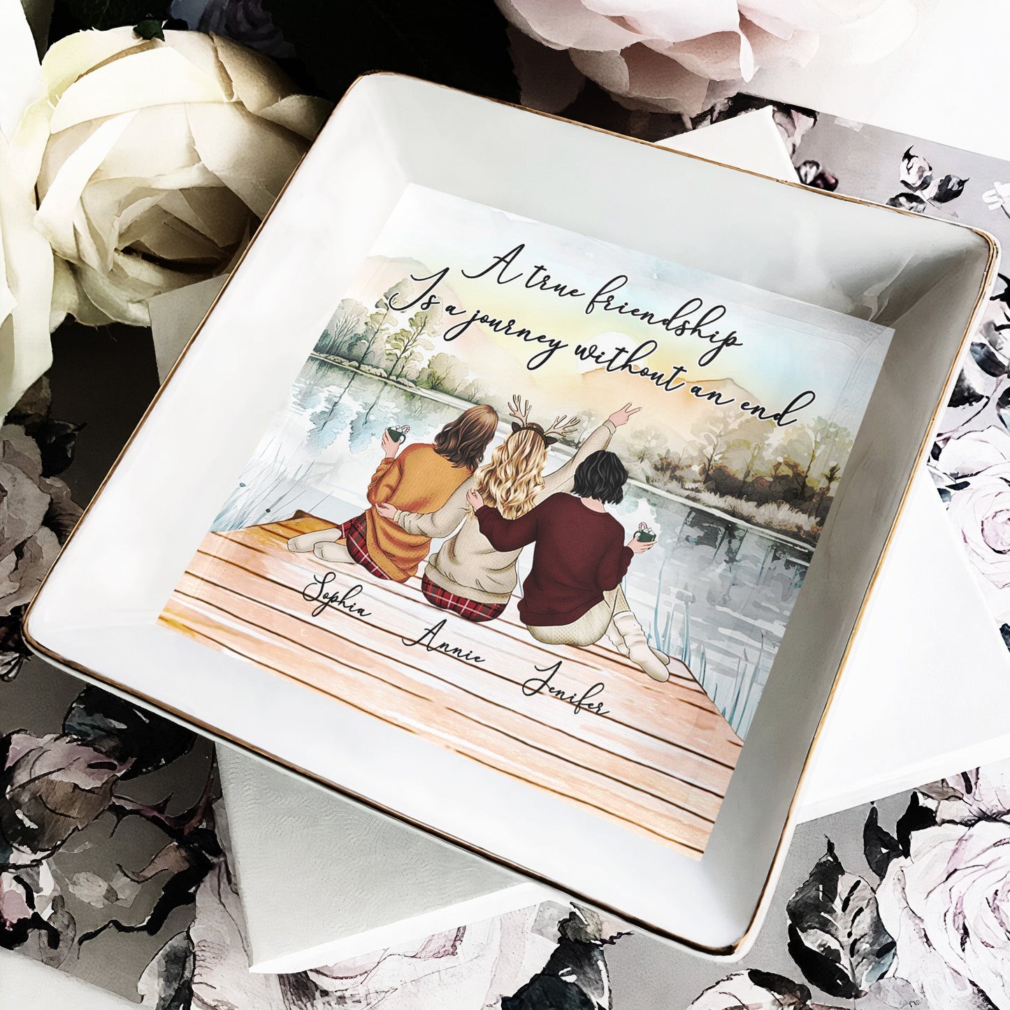 A True Friendship Is A Journey Without An End - Personalized Jewelry Dish Christmas Gift For Friend