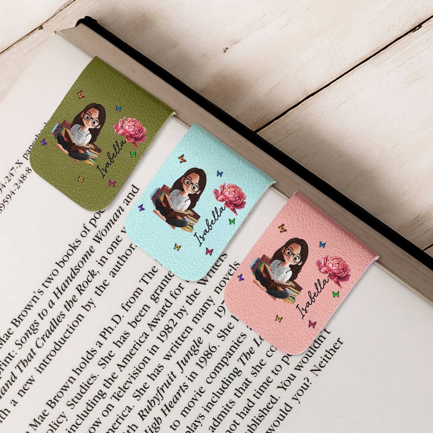Birth Flower Book Lovers - Personalized Leather Magnetic Bookmark