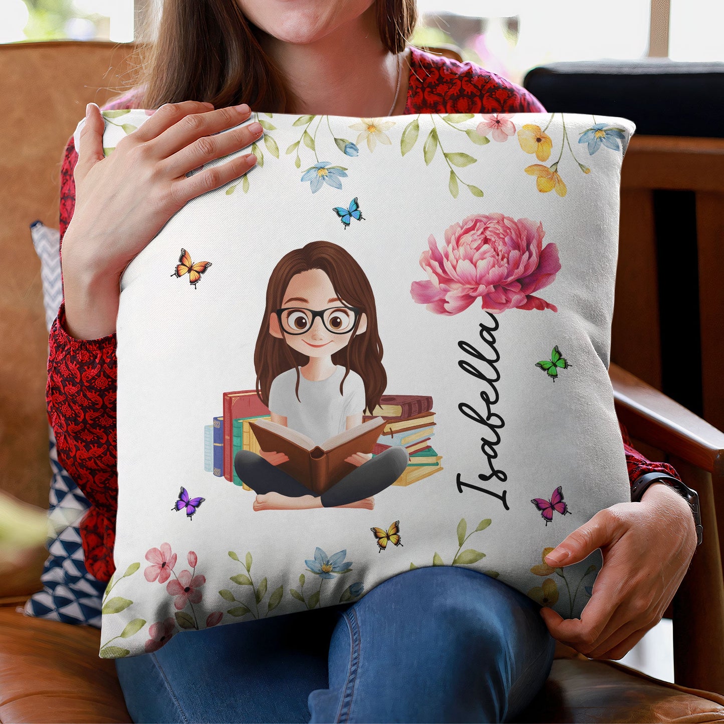 Birth Flower Book Lovers - Personalized Pillow (Insert Included)