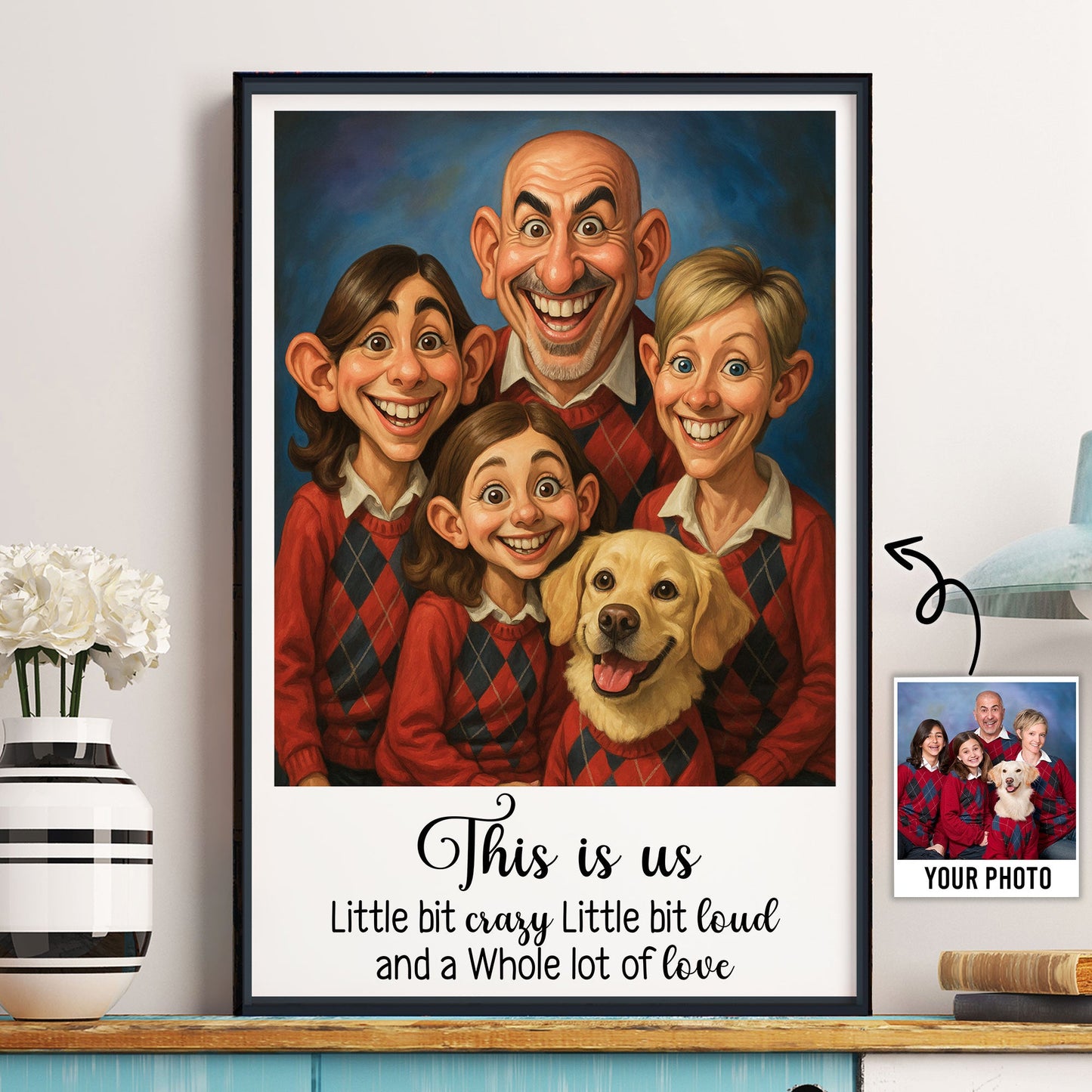 Caricature Wall Art For Family, Siblings, Sisters - Cartoon Your Photo - Personalized Photo Poster