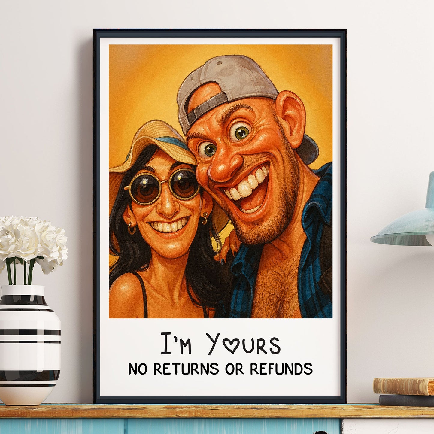 Caricature Wall Art For Funny Couples - Custom Cartoon Drawing From Photo - Personalized Photo Poster