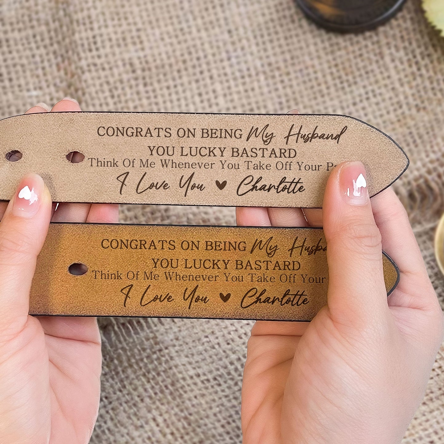 Congrats On Being My Husband You Lucky Bastard - Personalized Engraved Leather Belt Christmas Gift For Husband