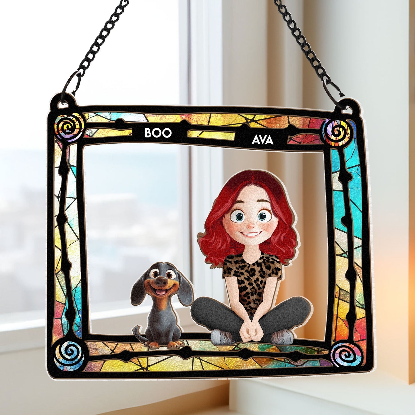 Dog Mom & Her Dogs - Personalized Window Hanging Suncatcher Ornament
