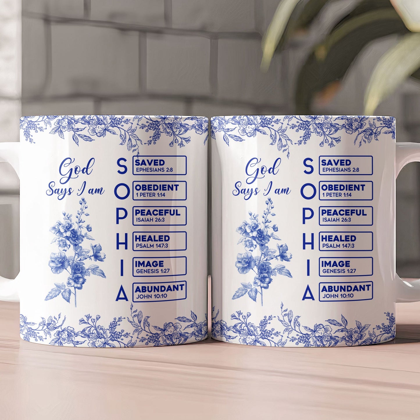 God Says I Am Name Letter In Bible Birth Flower Toile De Jouy Style - Personalized Mug