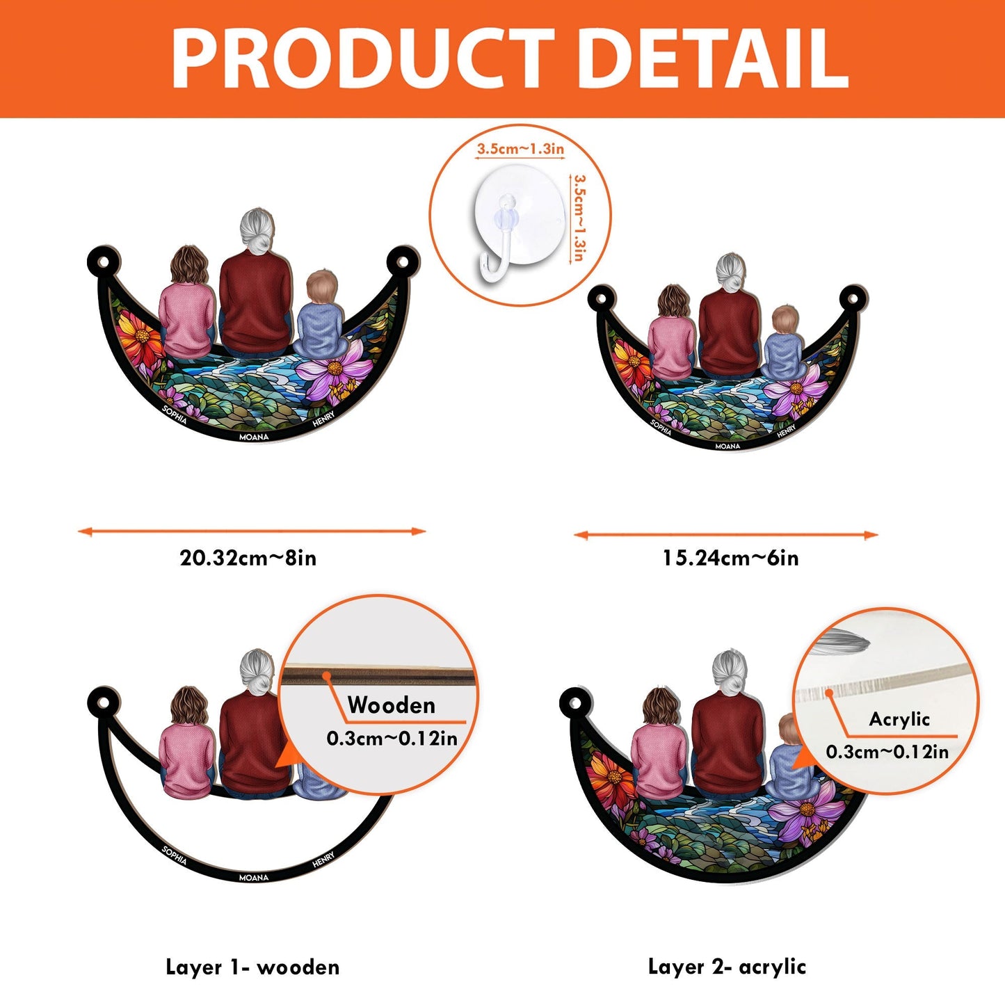 Grandma & Children On The Moon - Personalized Window Hanging Suncatcher Ornament Christmas Gift For Grandma