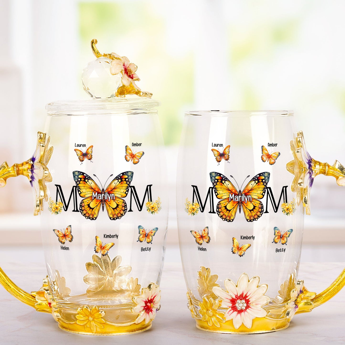 Mom And Children Butterflies - Personalized Tea Cup
