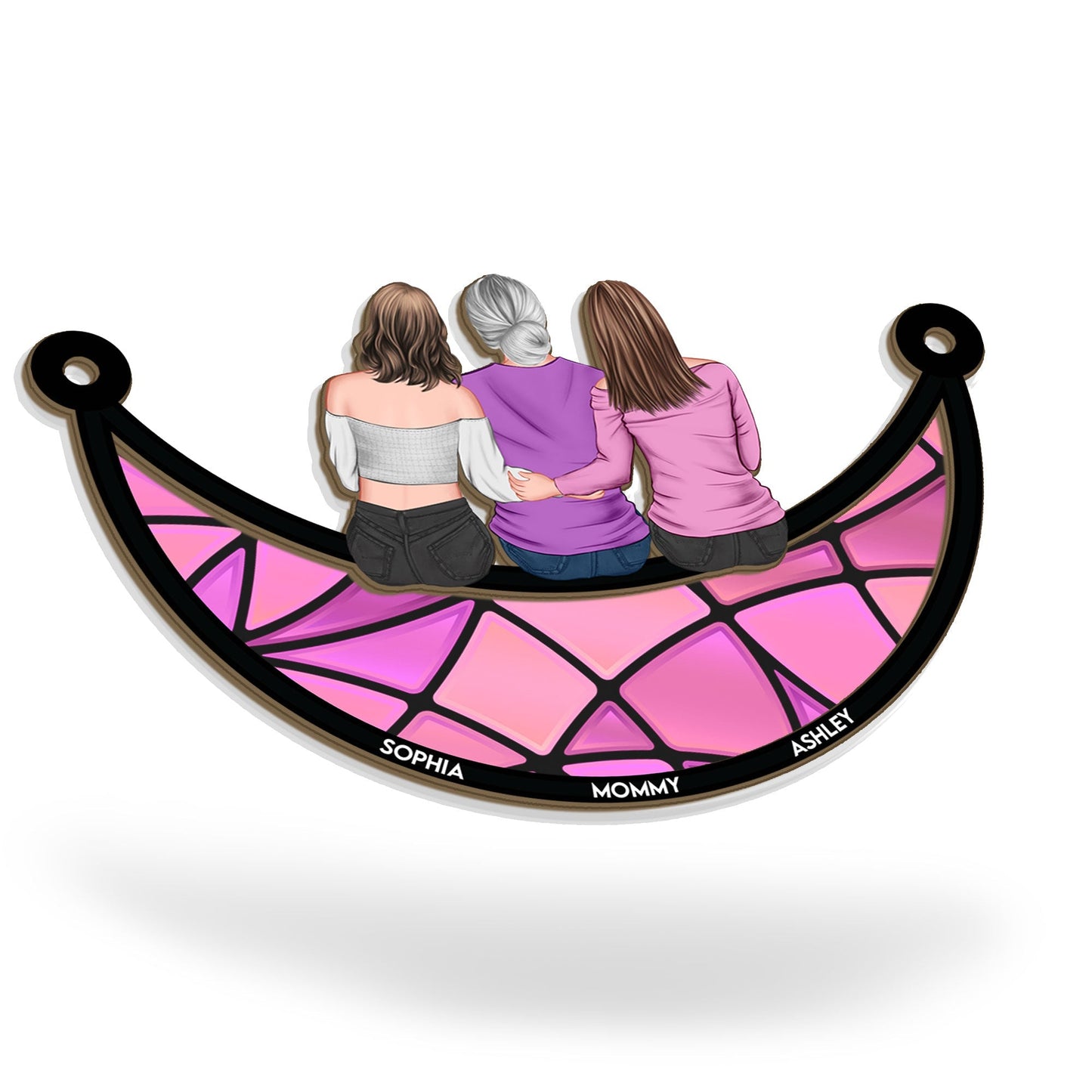 Mother & Daughter On The Moon - Personalized Window Hanging Suncatcher Ornament Christmas Gift For Mom