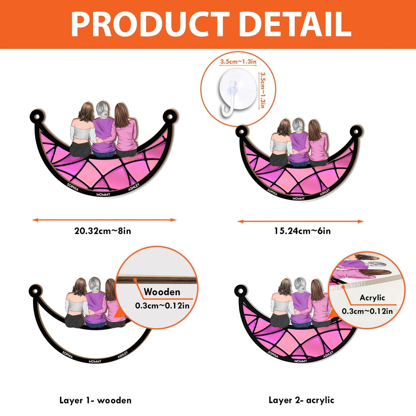 Mother & Daughter On The Moon - Personalized Window Hanging Suncatcher Ornament Christmas Gift For Mom