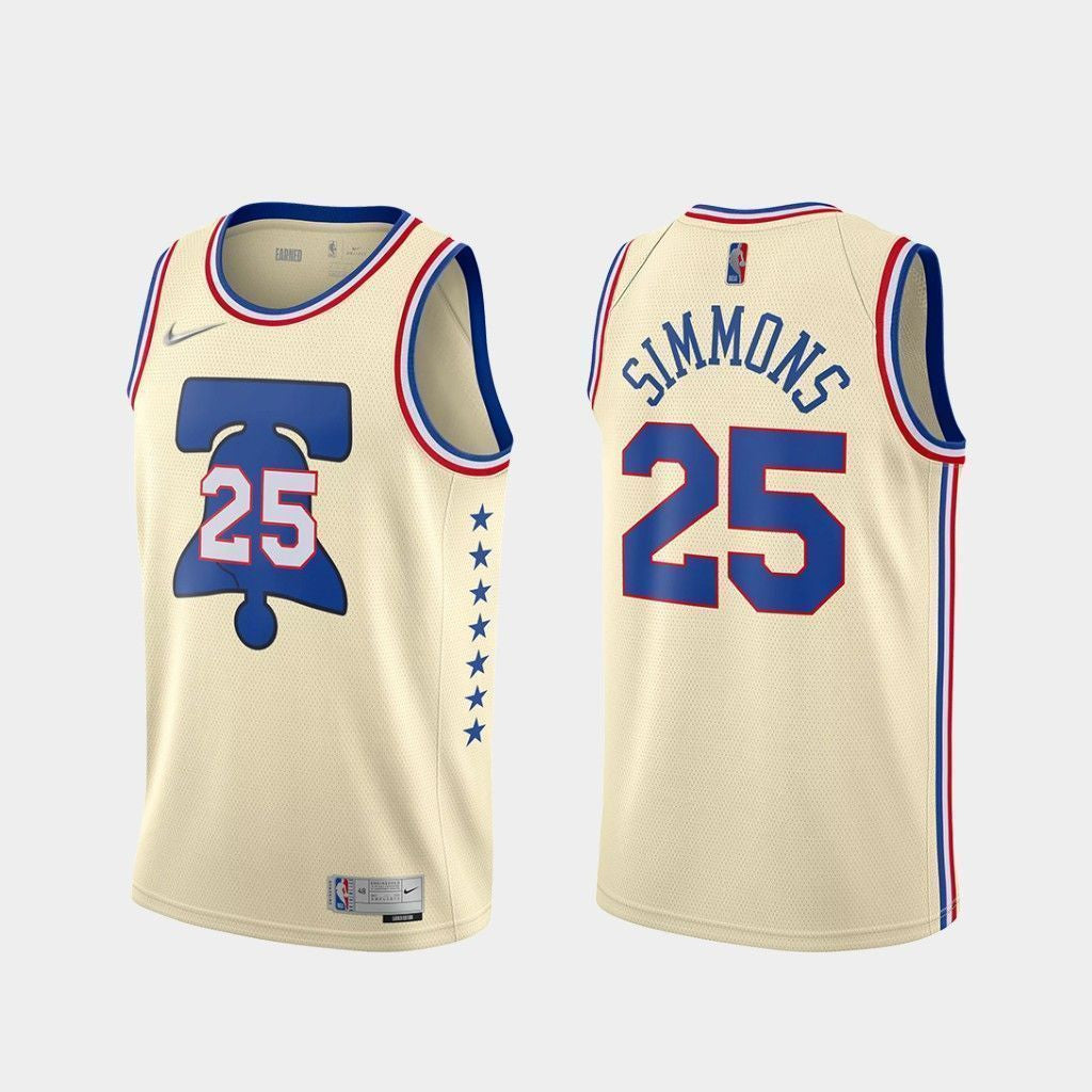 Ben Simmons Philadelphia 76ers 2020-21 Earned Edition Cream Swingman Jersey