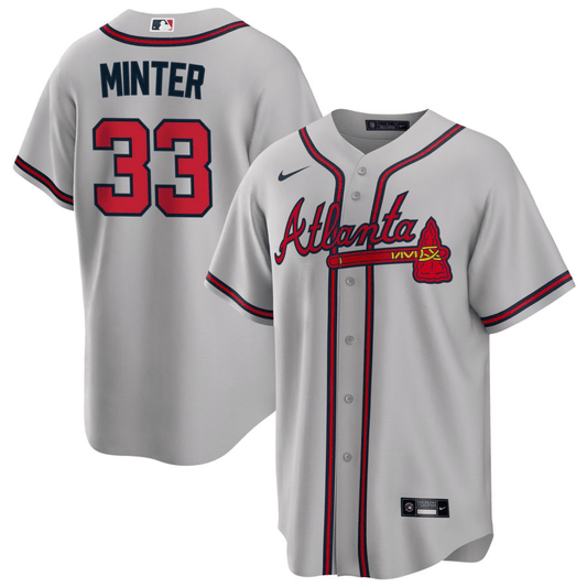 A.J. Minter Atlanta Braves Road Gray Baseball Player Jersey