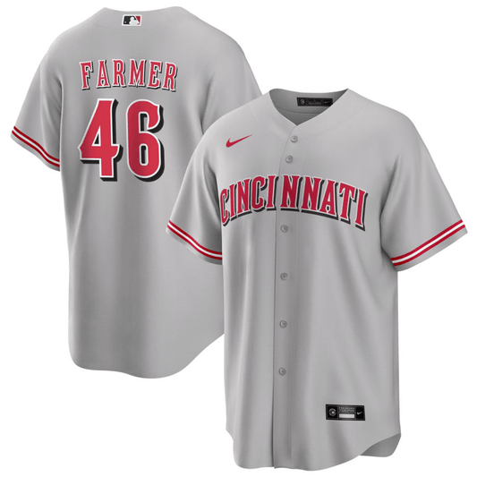 Buck Farmer Cincinnati Reds Road Gray Baseball Player Jersey