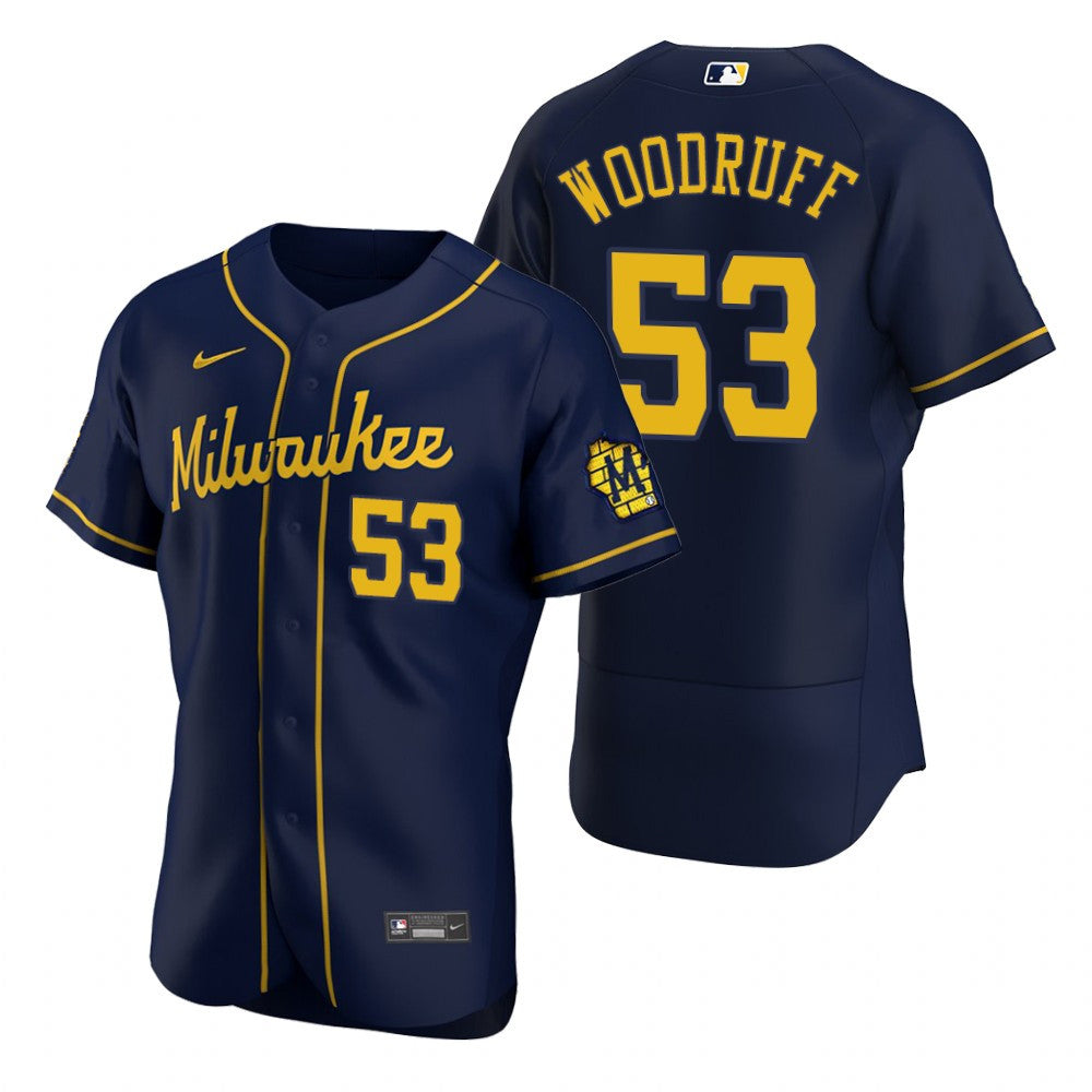 Brandon Woodruff Milwaukee Brewers Alternate Navy Baseball Player Jersey