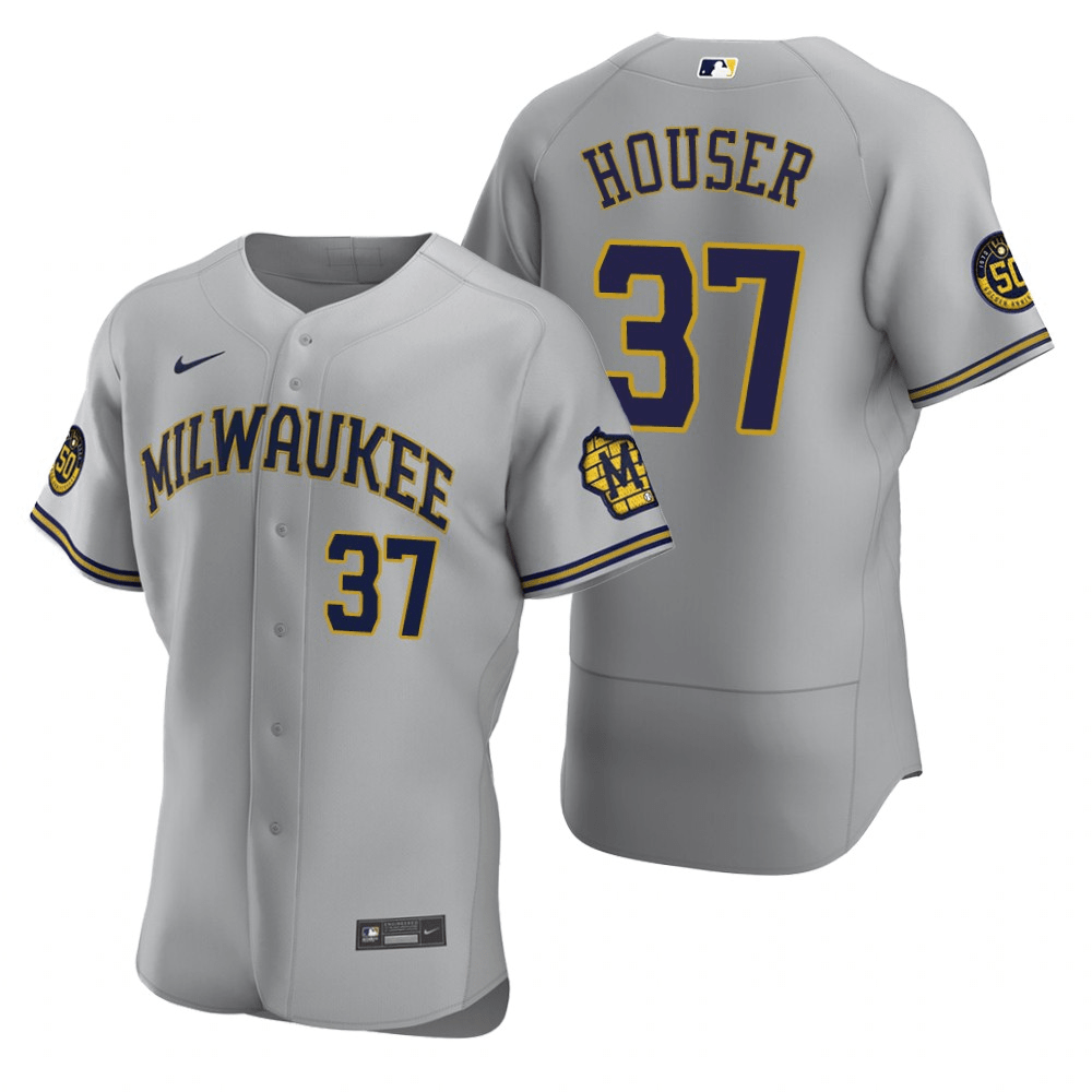 Adrian Houser Milwaukee Brewers Road Gray Baseball Player Jersey