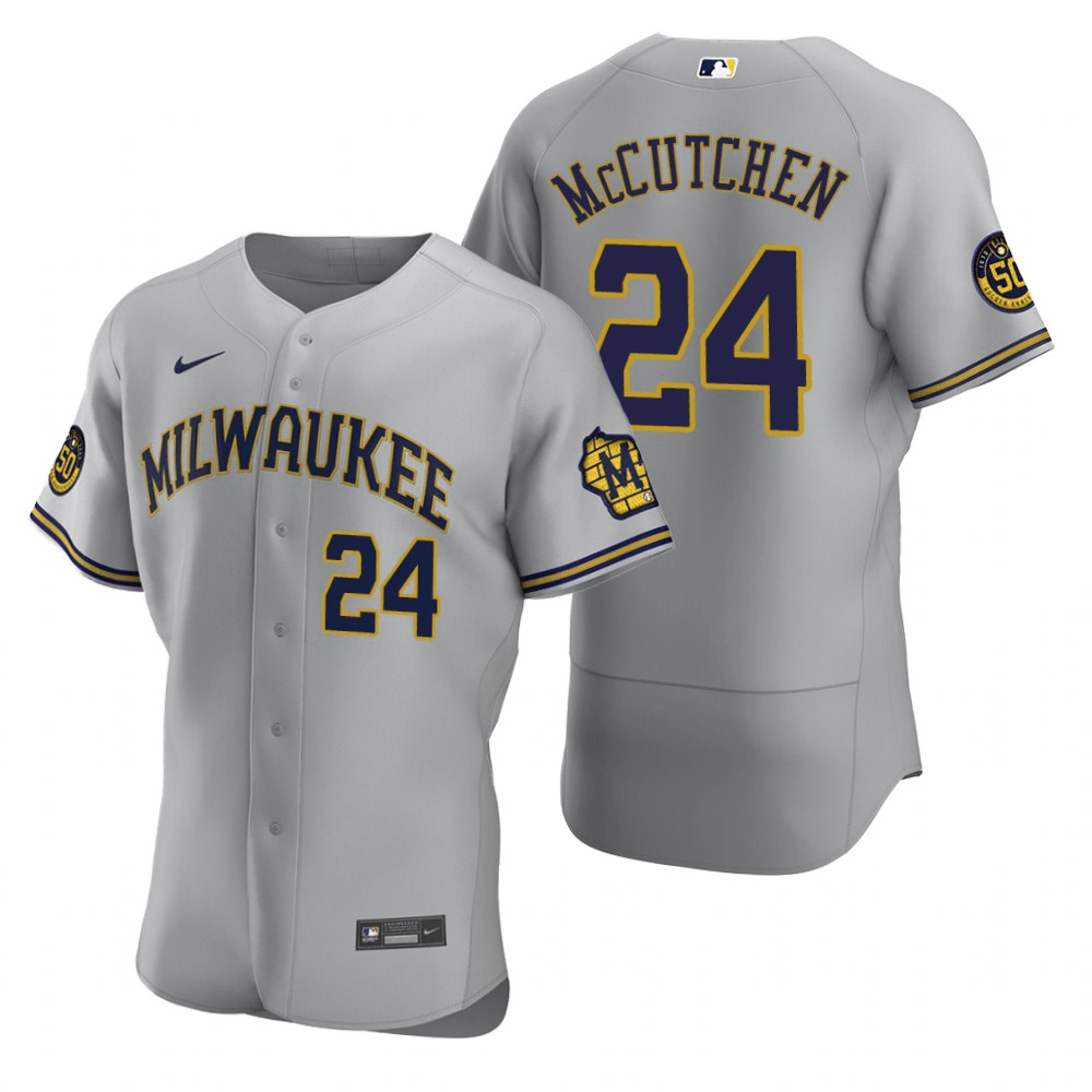 Andrew McCutchen Milwaukee Brewers Road Gray Baseball Player Jersey