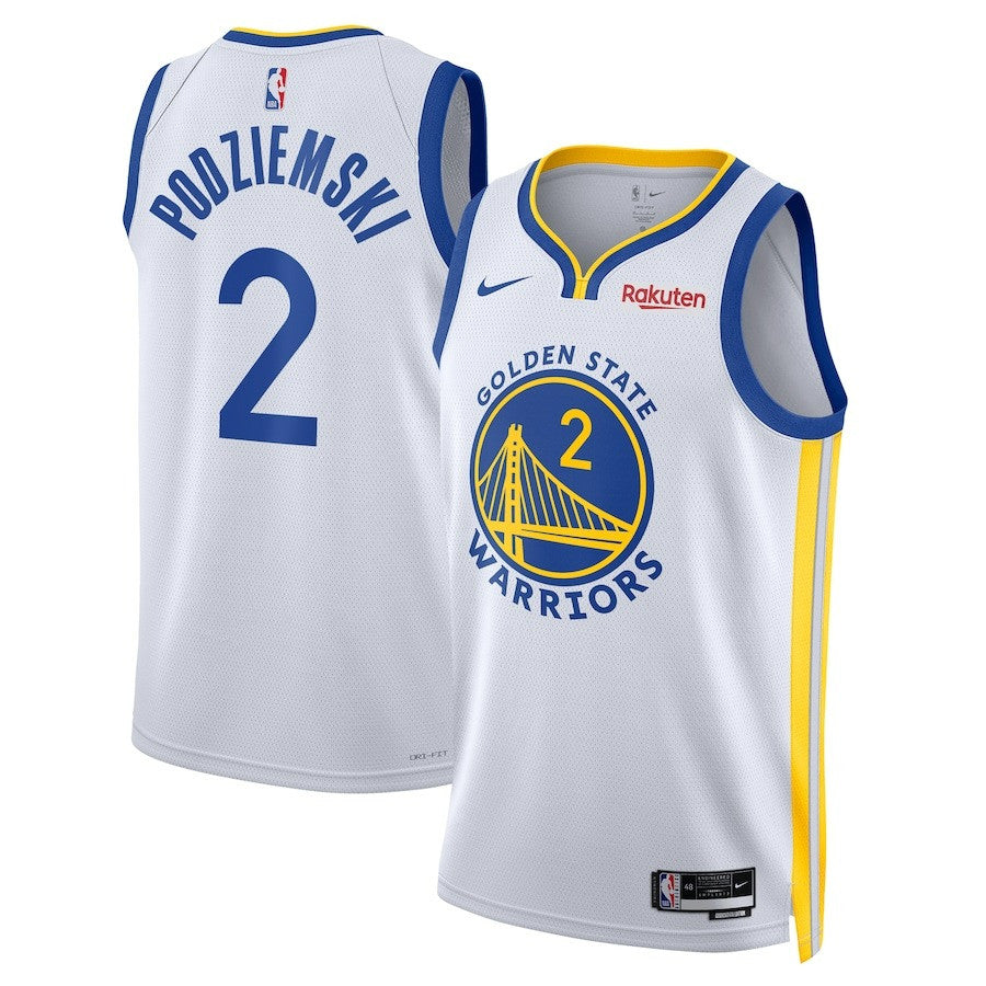 Brandin Podziemski Golden State Warriors 2023/24 NBA White Swingman Badge Player Jersey