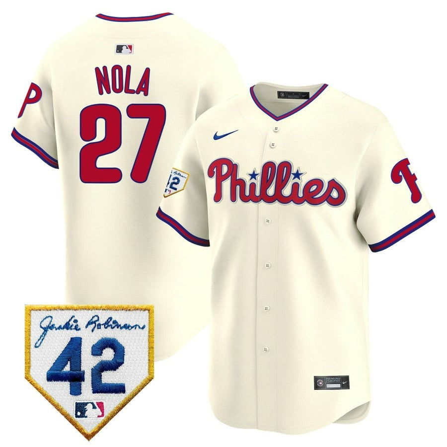 Aaron Nola Philadelphia Phillies Cream 2024 Jackie Robinson Patch Men Jersey