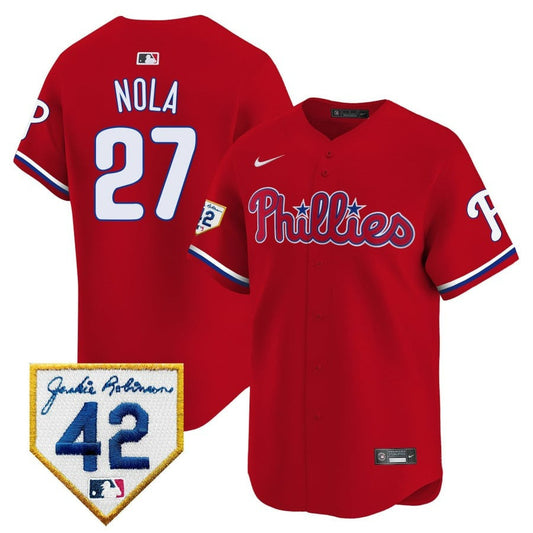 Aaron Nola Philadelphia Phillies Red 2024 Jackie Robinson Patch Men Jersey
