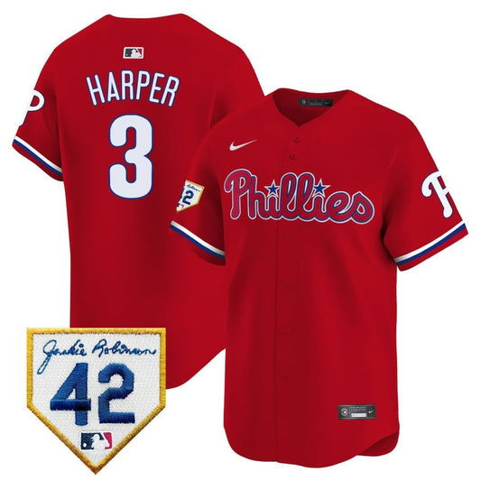 Bryce Harper Philadelphia Phillies Red 2024 Jackie Robinson Patch Men Jersey