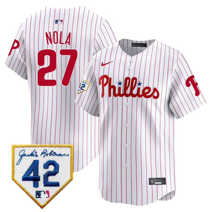Aaron Nola Philadelphia Phillies White 2024 Jackie Robinson Patch Men Jersey