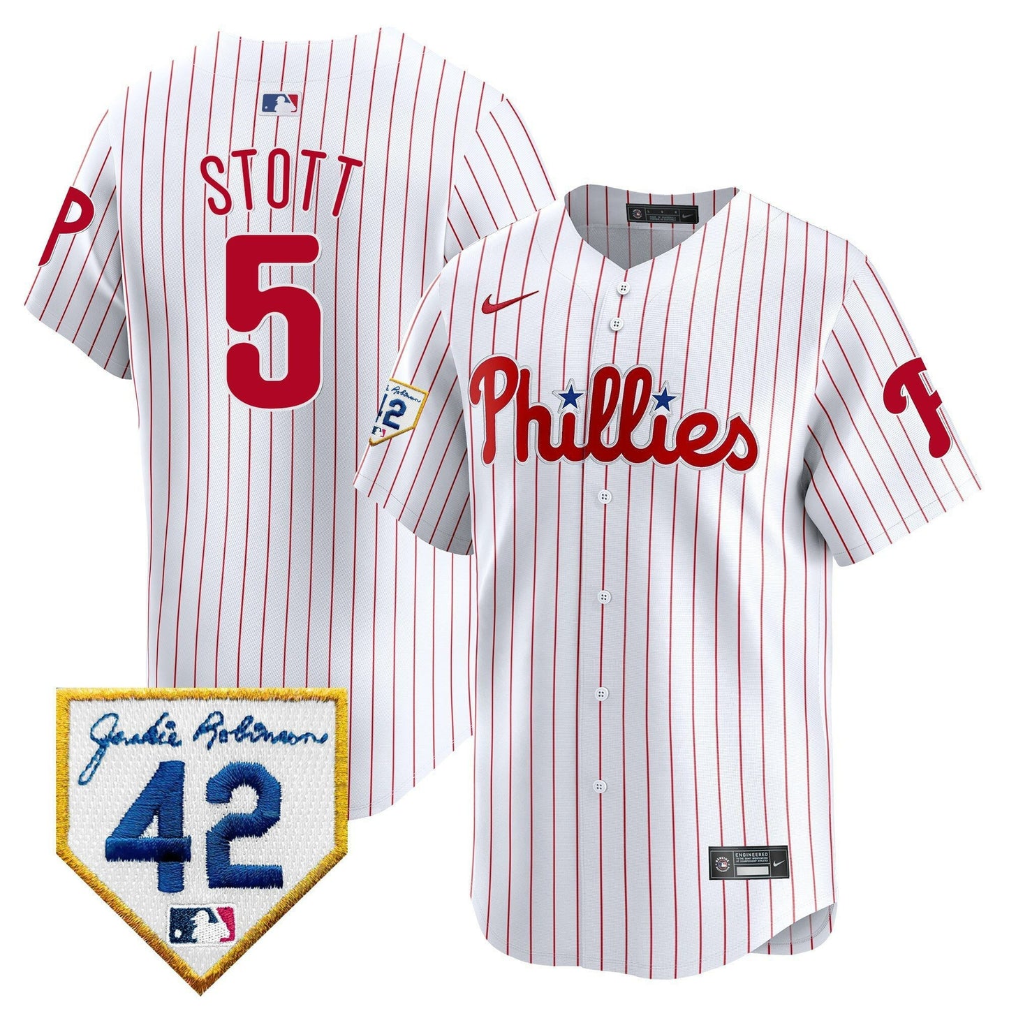 Bryson Stott Philadelphia Phillies White 2024 Jackie Robinson Patch Men Jersey