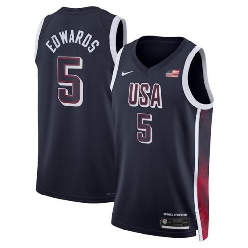 Anthony Edwards USA National Team 2024 Match Edition Fan Game Navy Jersey