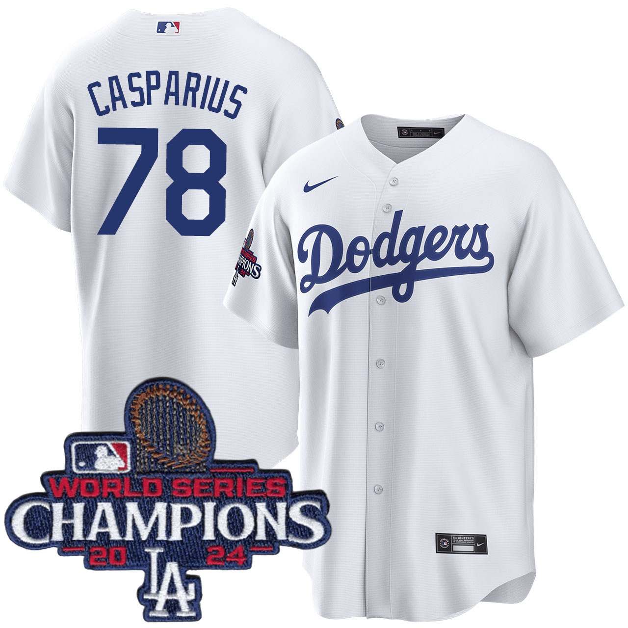 Ben Casparius Los Angeles Dodgers 2024 Home World Series Champions White Jersey