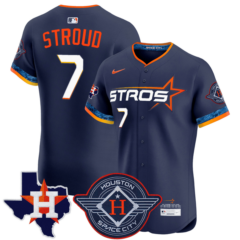 C.J. Stroud Houston Astros 2025 City Connect Texas Patch Vapor Premier Elite Jersey - Navy