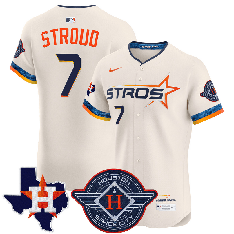 C.J. Stroud Houston Astros 2025 City Connect Texas Patch Vapor Premier Elite Jersey - Cream