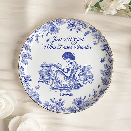 A Girl Who Loves Books Chinoiserie Toile De Jouy - Personalized Jewelry Dish Christmas Gift For Daughter