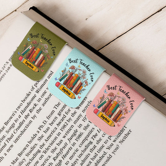 Best Teacher Ever - Personalized Leather Magnetic Bookmark