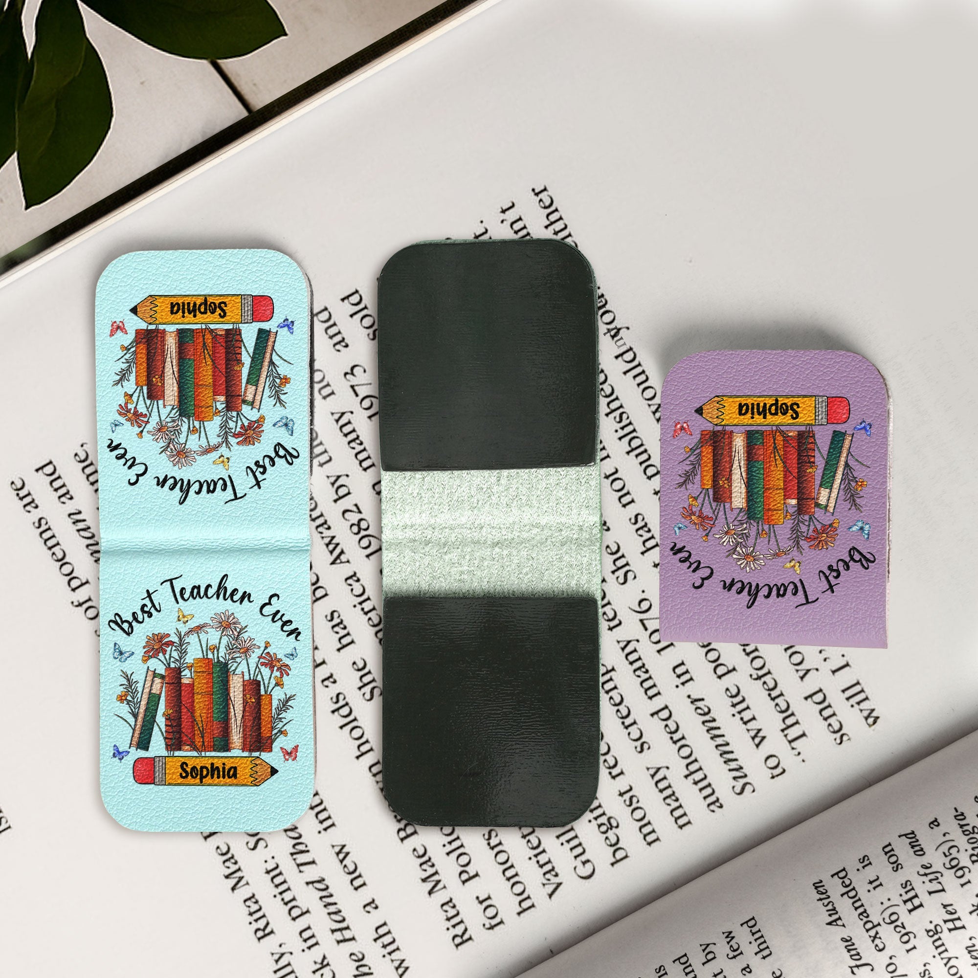 Best Teacher Ever - Personalized Leather Magnetic Bookmark