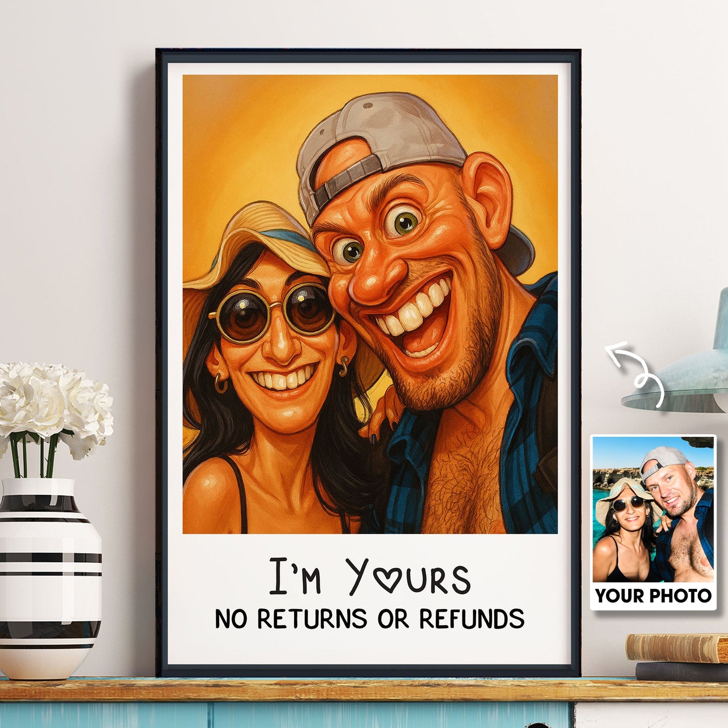 Caricature Wall Art For Funny Couples - Custom Cartoon Drawing From Photo - Personalized Photo Poster