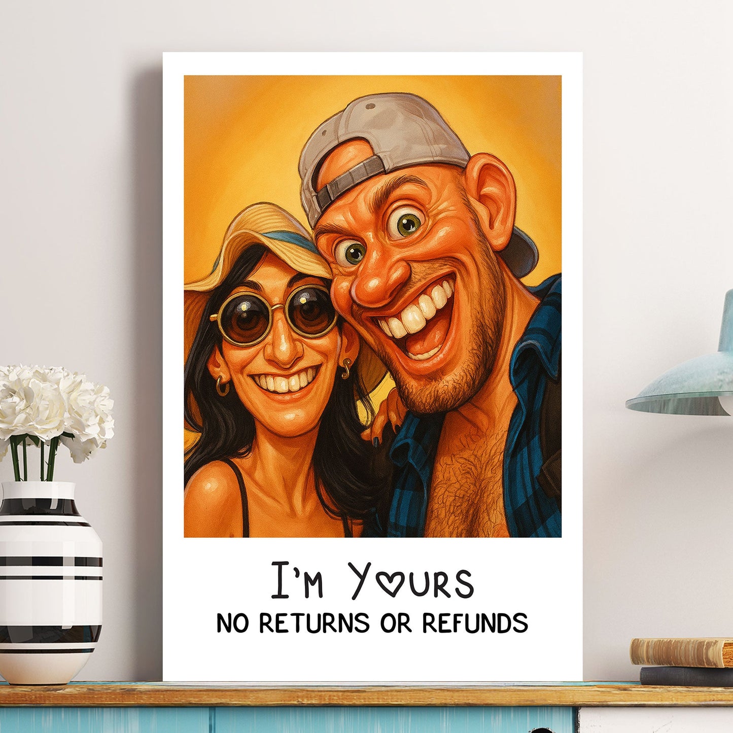Caricature Wall Art For Funny Couples - Custom Cartoon Drawing From Photo - Personalized Photo Poster