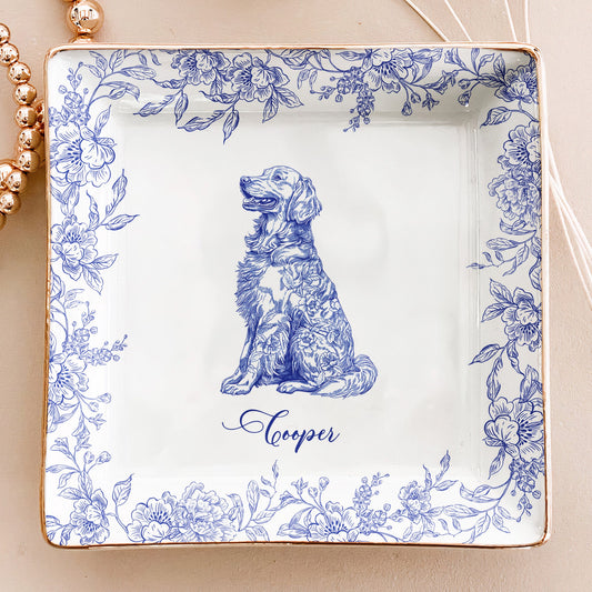 Dog Lover Gift Dog Breeds Chinoiserie Toile De Jouy Style - Personalized Jewelry Dish