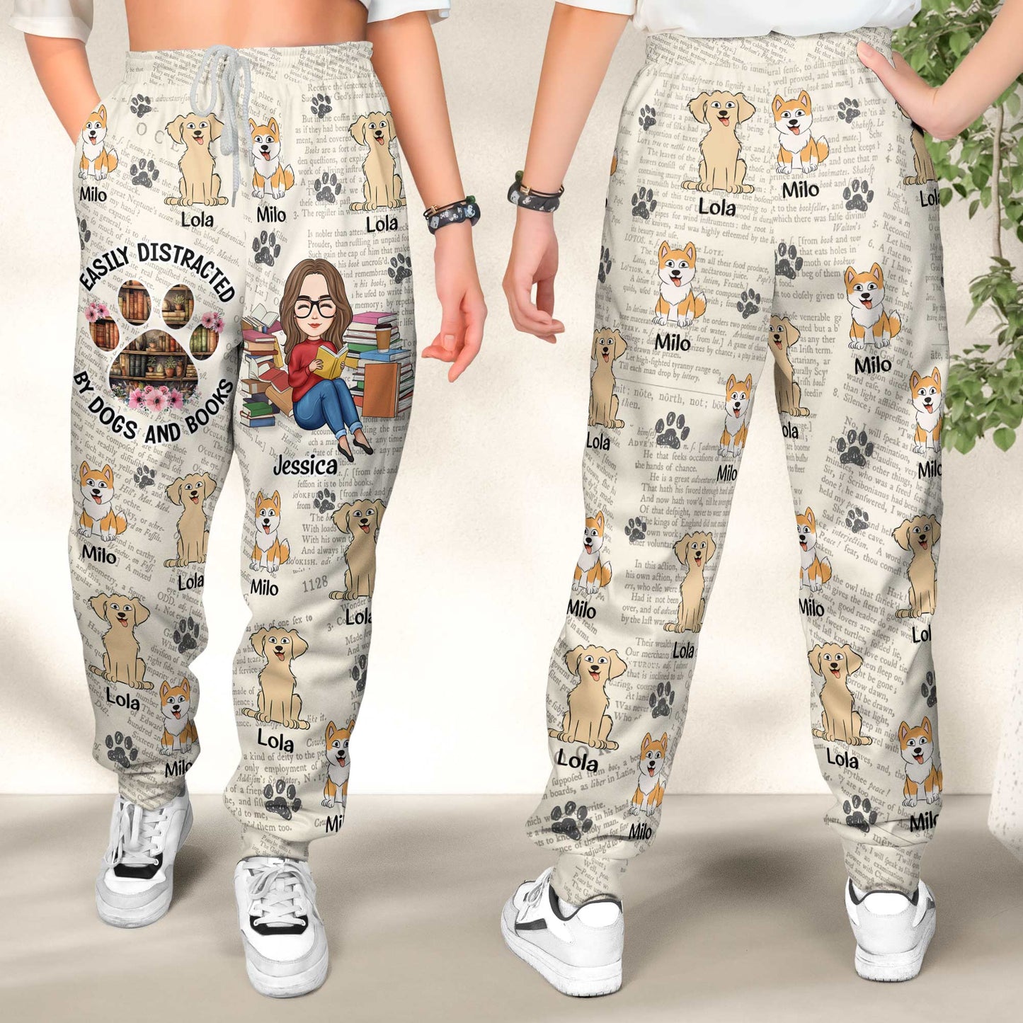 Easily Distracted By Dogs And Books - Personalized Sweatpants