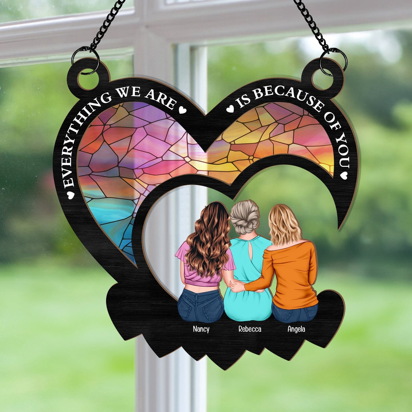 Everything We Are Is Because Of You - Personalized Window Hanging Suncatcher Ornament Christmas Gift For Mom