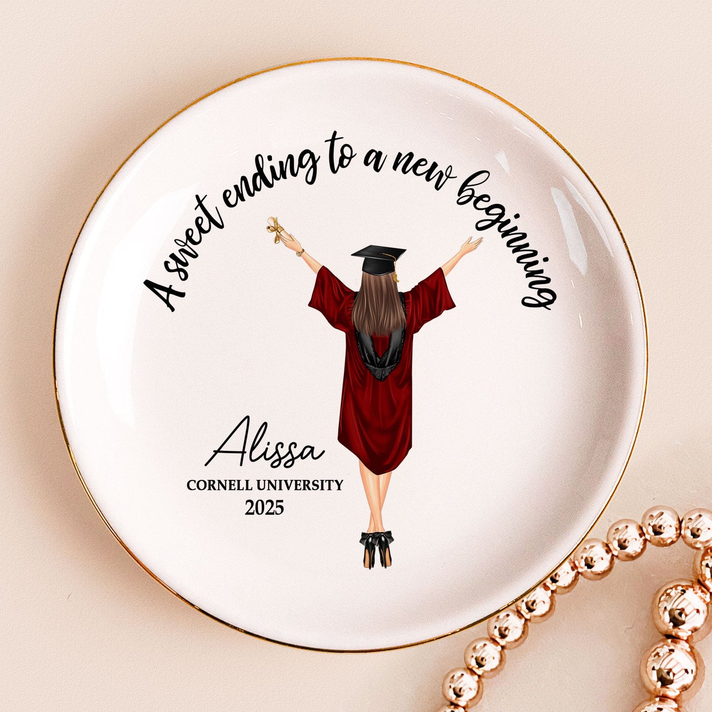 A Sweet Ending To A New Beginning - Personalized Jewelry Dish - Graduation Gift