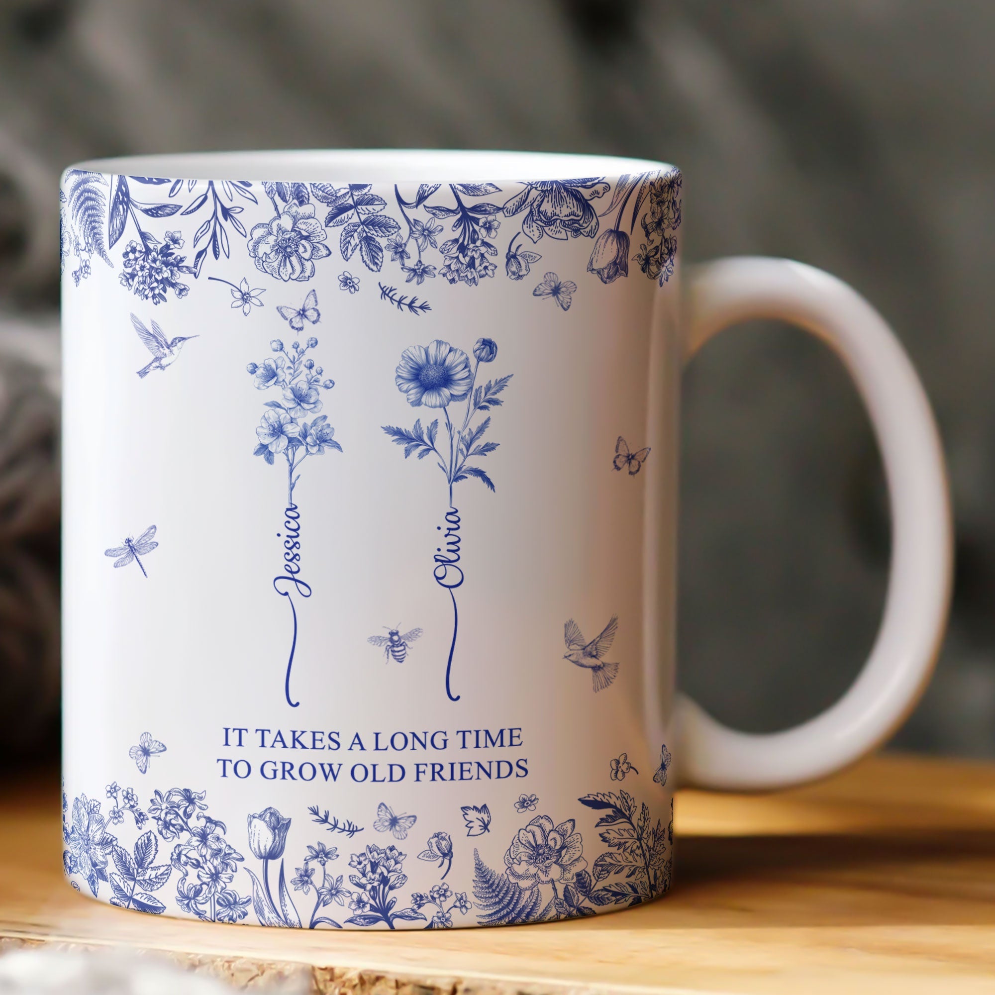 If Besties Were Flowers I'd Pick You - Toile De Jouy Birth Flowers - Personalized Mug