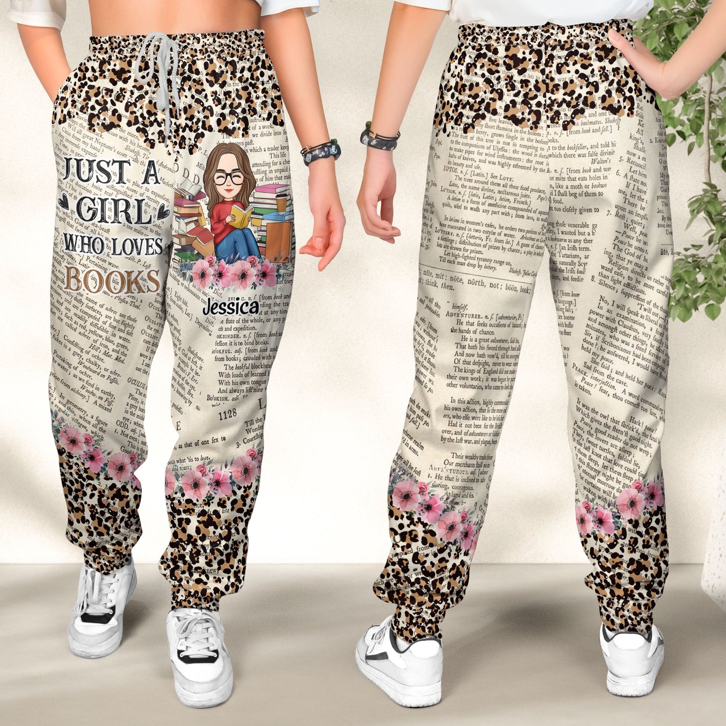 Just A Girl Who Loves Books Leopard Style - Personalized Sweatpants