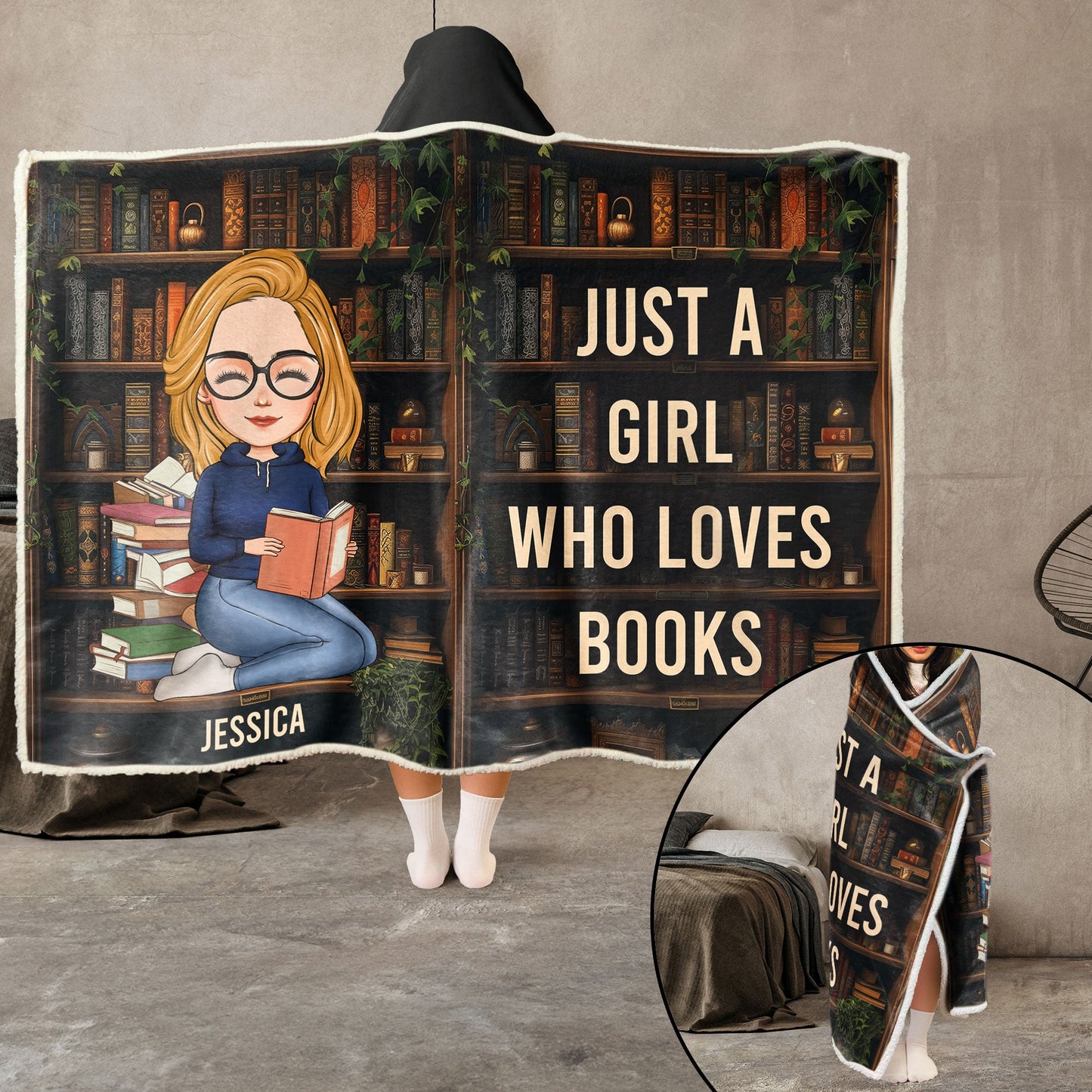 Just A Girl Who Loves Books - Personalized Wearable Blanket