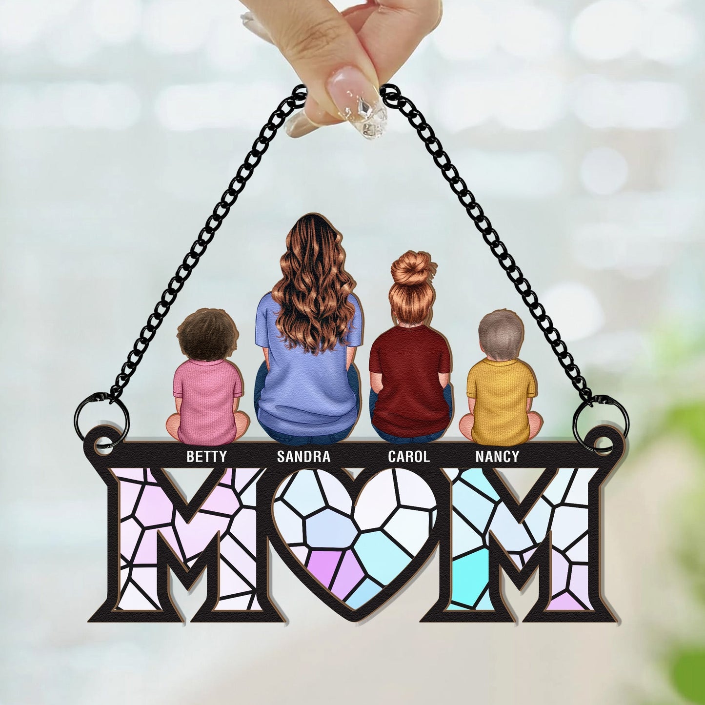 Mother & Children Bond - Personalized Window Hanging Suncatcher Ornament Christmas Gift For Mom