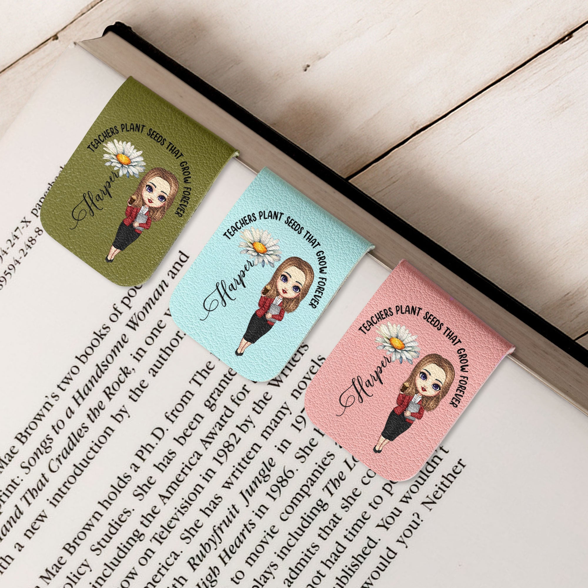 Teachers Plant Seeds That Grow Forever - Personalized Leather Magnetic Bookmark