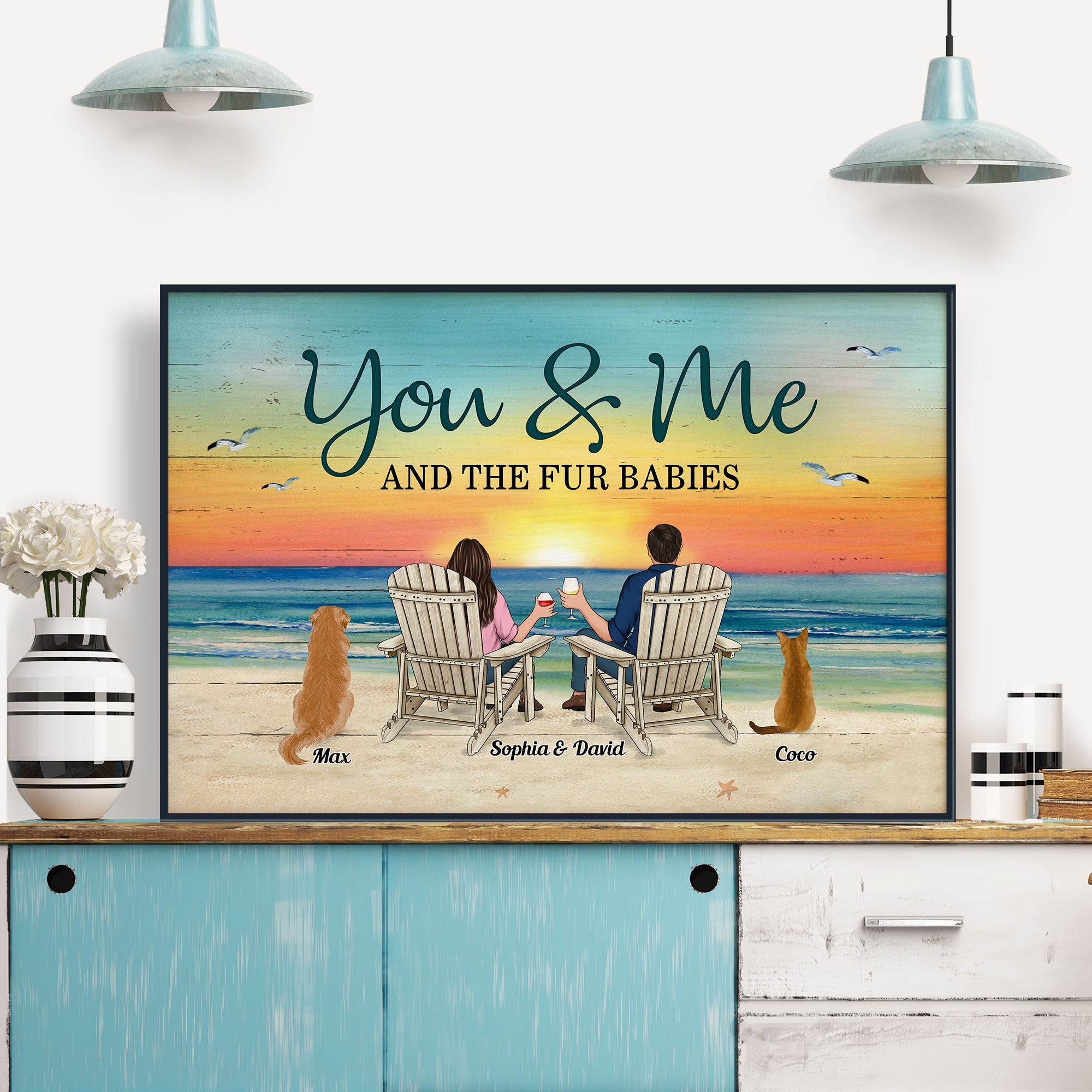 You And Me And The Fur Babies - Personalized Poster/Wrapped Canvas - Birthday, Loving Gift For Husband, Wife, Cat & Dog Lover, Pet Parents, Pet Owners